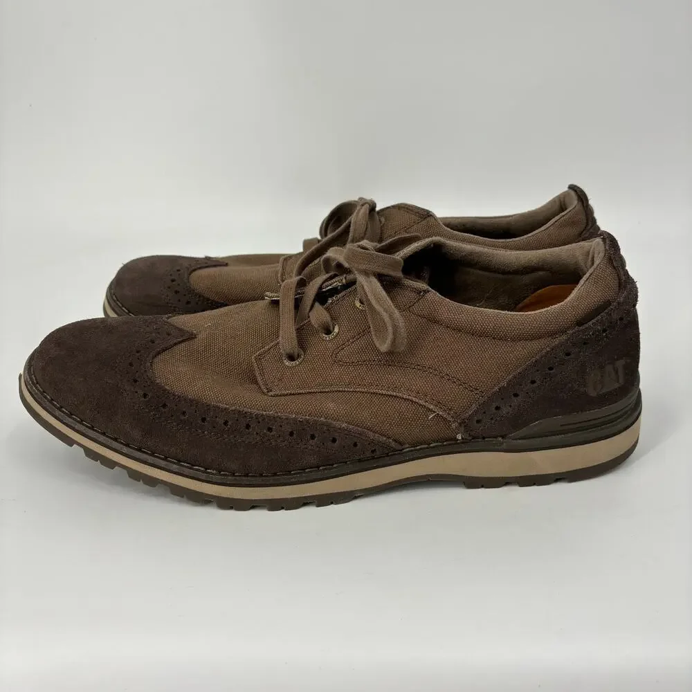 CAT Wingtip‎ Oxford Shoes Mens 11.5 Brown Canvas Caterpillar Lace Up